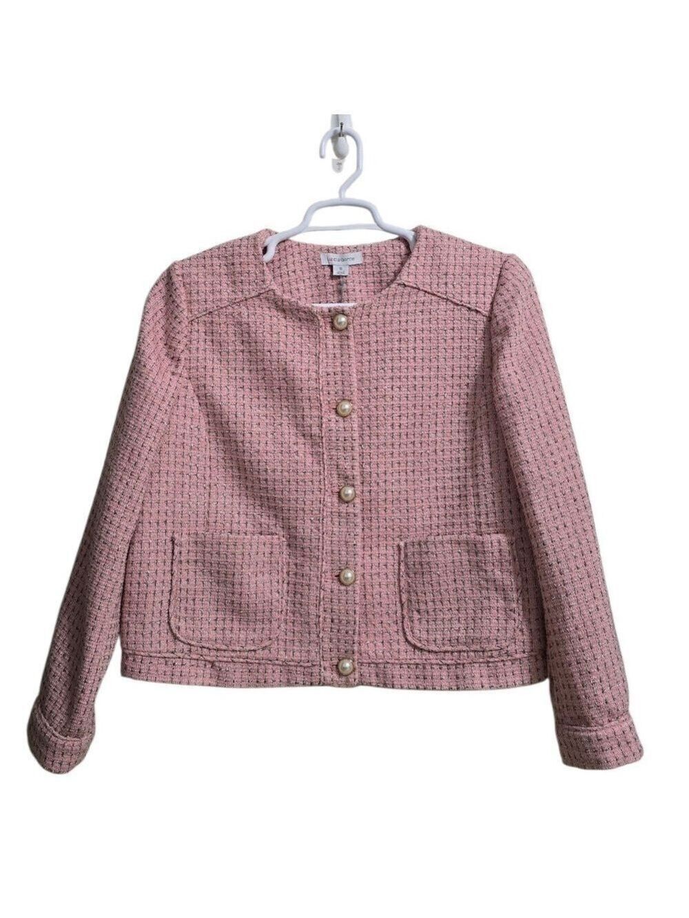 Liz Claiborne Pink Metallic Tweed Collarless Old Money Academia Blazer Sz 16 NWT